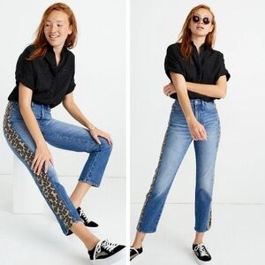 Madewell Classic Straight Leg Ankle Jeans with Leopard Print Accent 25